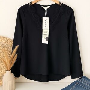 WAYF Black Lace Trim Blouse – NWT From Bloomingdales size Small